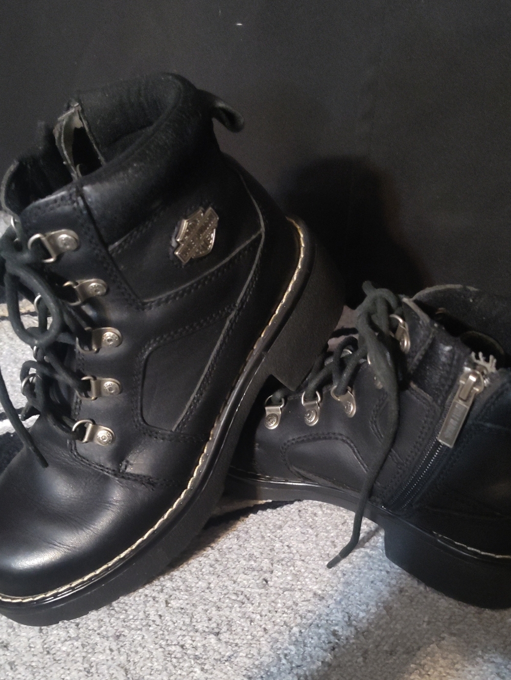 Harley-Davidson Black Women's Lace-Up Zipper Work Boots